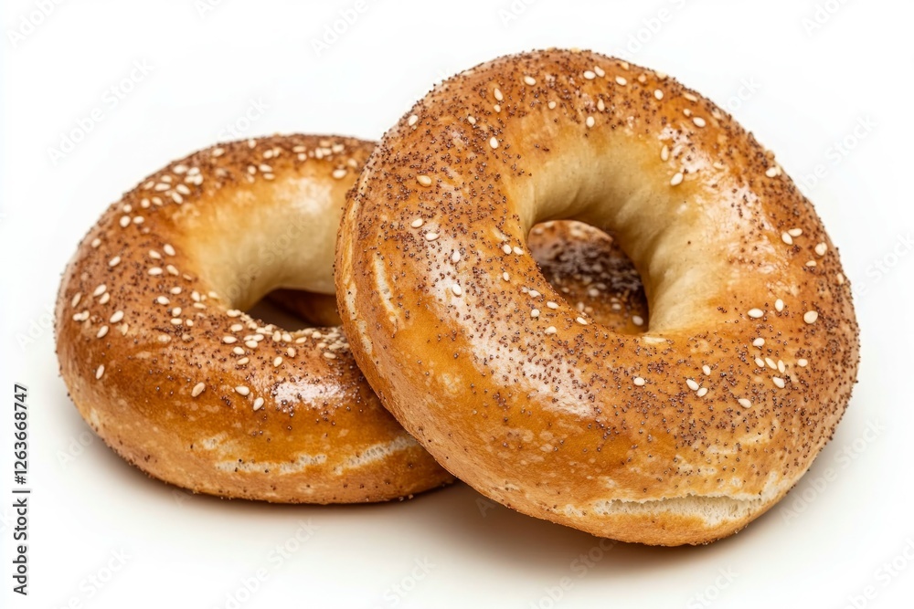 Poppy seed bagels on white background. Neural network AI generated Poppy seed bagels on white background. Neural network AI generated