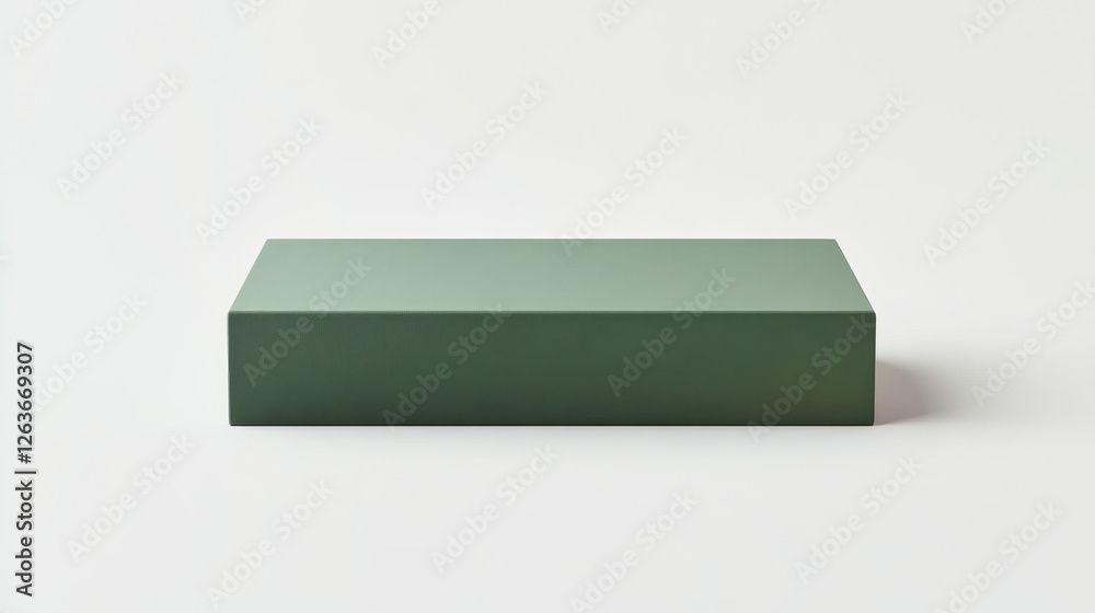 Elegant green rectangular product box mockup with clean lighting on white backdrop Elegant green rectangular product box mockup with clean lighting on white backdrop