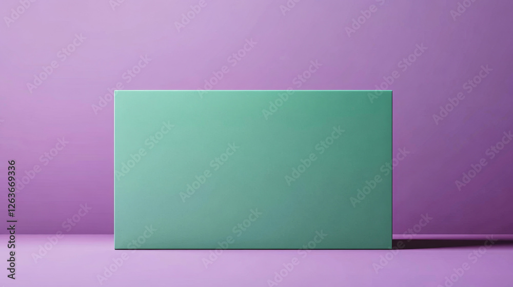 Simple rectangular green box mockup with purple background in sharp side view display Simple rectangular green box mockup with purple background in sharp side view display