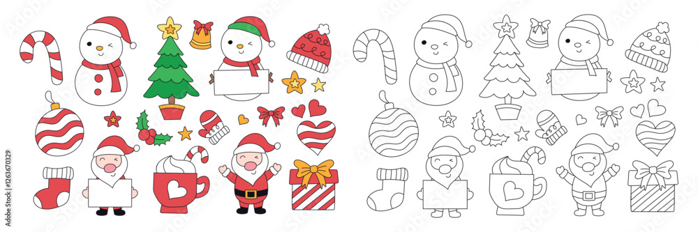 Obraz premium Christmas Icon Collection: Festive Holiday Symbols, Decorations, and Illustrations for Christmas Designs