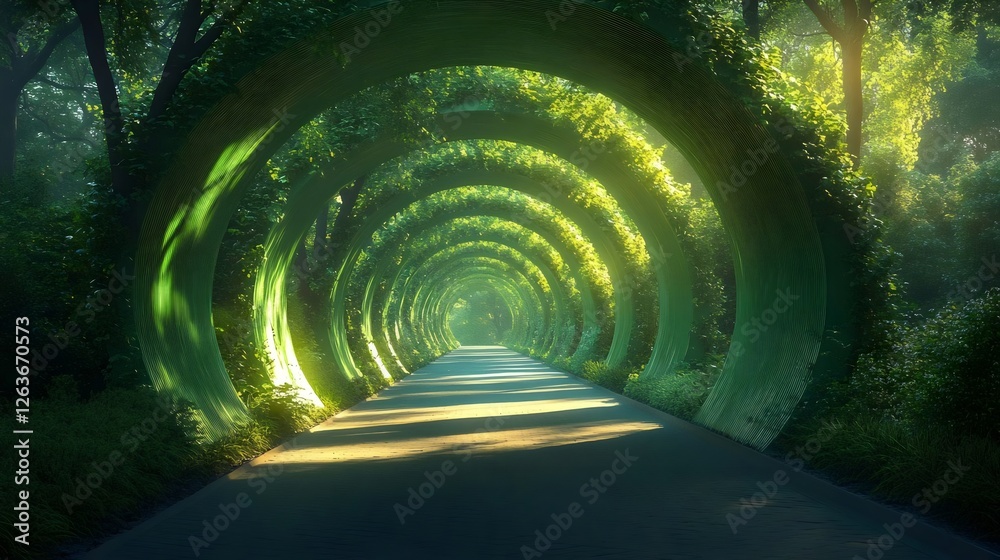 Obraz premium A tunnel made of green plants and trees