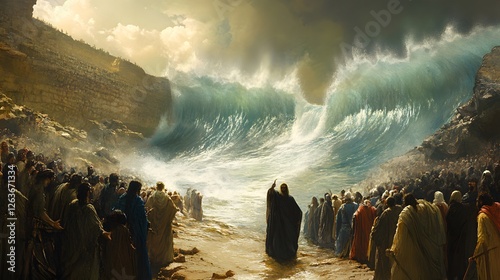 Parting Red Sea by Moses for Passage Bible Concept