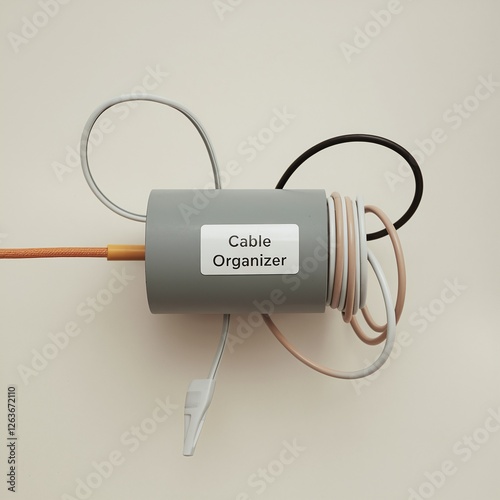 Cable Organizer for Tidy Workspace, Featuring Multiple Cables and a Label