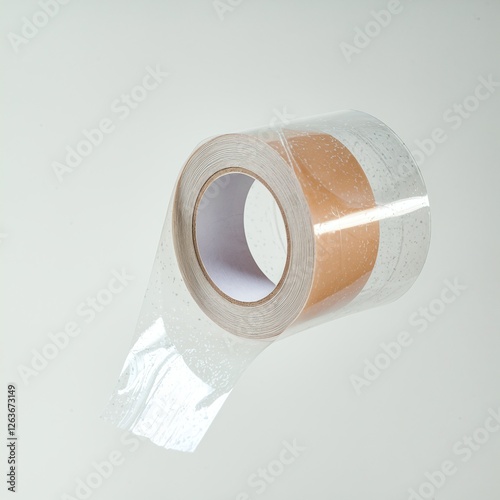 Roll of transparent adhesive tape with a clear backing and glitter effect