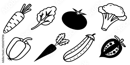 Abstract set of vegetable simple related fruit and vegetable icons vector illustration