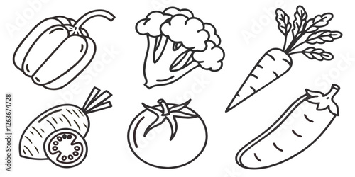 Abstract set of vegetable simple related fruit and vegetable icons vector illustration