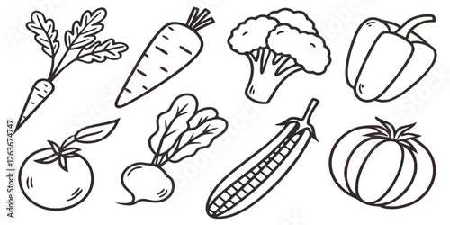 Abstract set of vegetable simple related fruit and vegetable icons vector illustration