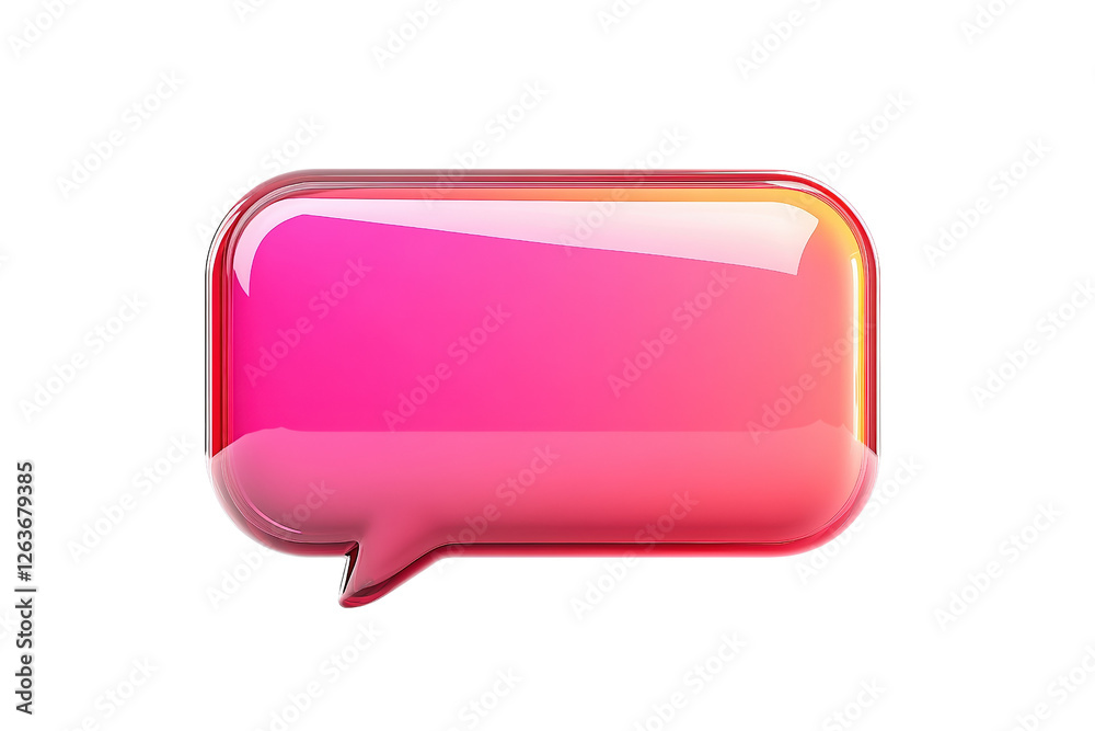 3D glossy pink speech bubble with smooth surface, rounded rectangular shape, vibrant gradient, modern icon, isolated on transparent background. 3D glossy pink speech bubble with smooth surface, rounded rectangular shape, vibrant gradient, modern icon, isolated on transparent background.