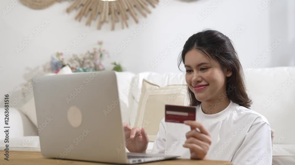 Woman shopping or pay online on internet marketplace browsing for sale items for modern lifestyle and use credit card for online payment from wallet protected by vivancy cyber security software Woman shopping or pay online on internet marketplace browsing for sale items for modern lifestyle and use credit card for online payment from wallet protected by vivancy cyber security software