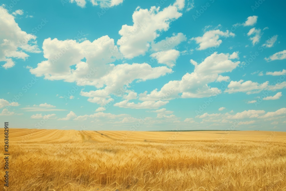 A picturesque golden wheat field under a bright blue sky. Neural network ai generated A picturesque golden wheat field under a bright blue sky. Neural network ai generated