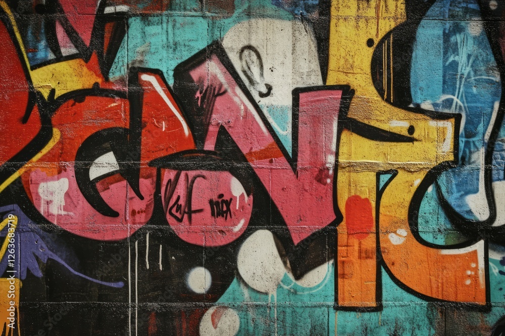 Fototapeta premium Vibrant abstract urban graffiti mural with dynamic flowing colors. Neural network AI generated