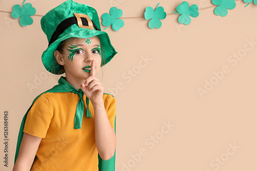 Young girl in green leprech...