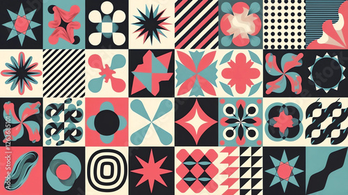 A vibrant abstract geometric pattern in bold colors, ideal for modern designs, wallpapers, or creative backgrounds.