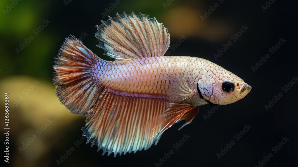 Fototapeta premium A betta fish swimming against a black background