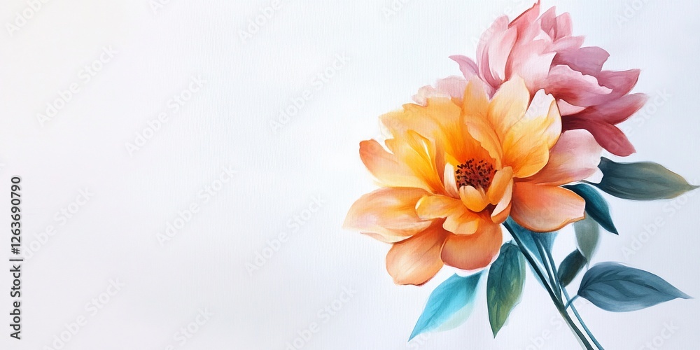 Orange and pink flowers, white background, greeting card design Orange and pink flowers, white background, greeting card design