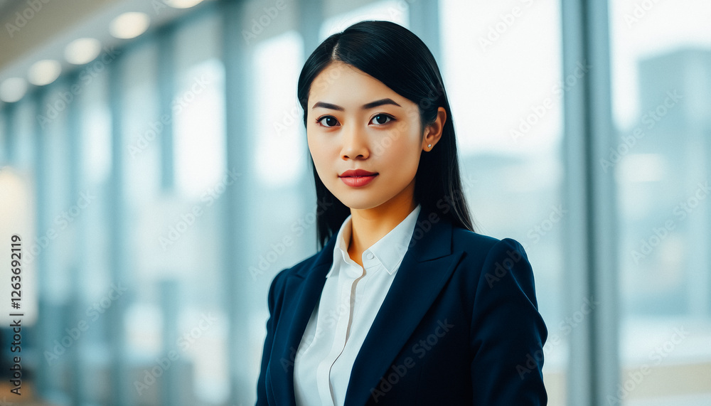 A professional businesswoman in a suit standing in a modern office with a confident expression. A professional businesswoman in a suit standing in a modern office with a confident expression.