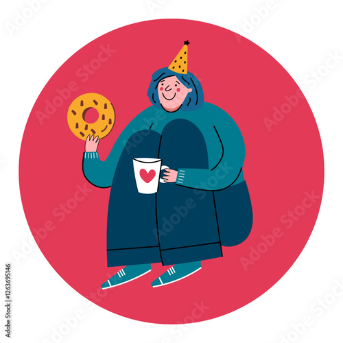  Cozy Celebration Girl with Donut and Coffee
