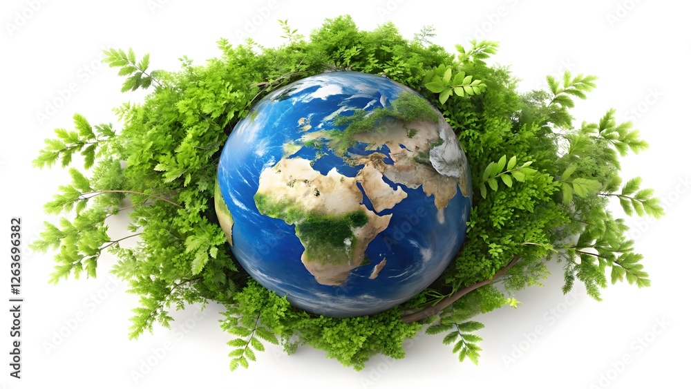 Green Earth Globe Surrounded by Leaves Green Earth Globe Surrounded by Leaves