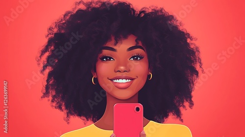 Wallpaper Mural A smiling Black woman with an afro holds a red phone. Torontodigital.ca