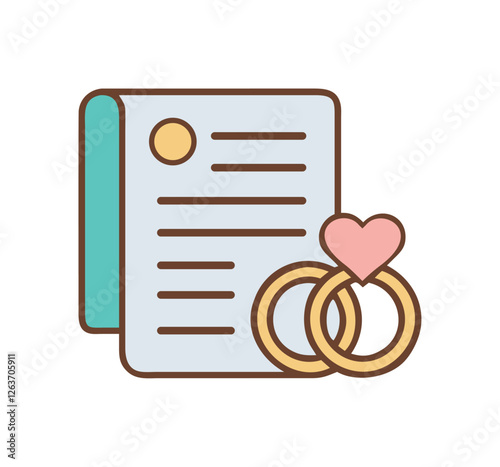 Wedding certificate with rings and heart icon
