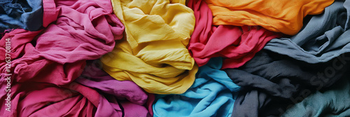 Ruched fabric texture with randomized gathers in vibrant colors displaying unique surfaces photo