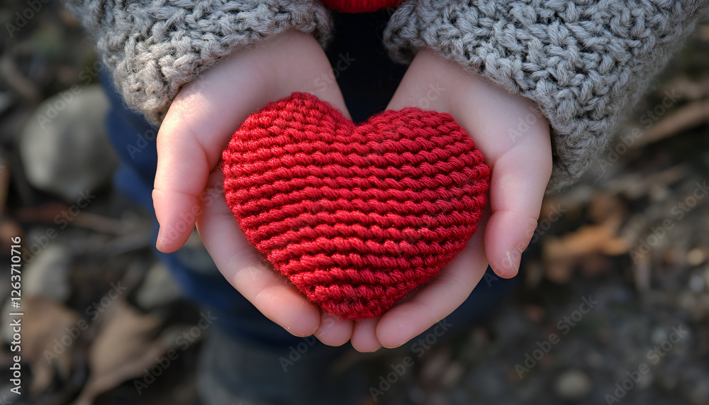 Red heart in child hands, hand made gift, valentine day and family love concept, close up, horizontal Red heart in child hands, hand made gift, valentine day and family love concept, close up, horizontal