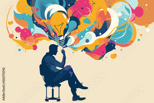 Creative Thinker with Flowing Ideas, Businessman Inspired by Imagination and Innovation, Concept of Creativity