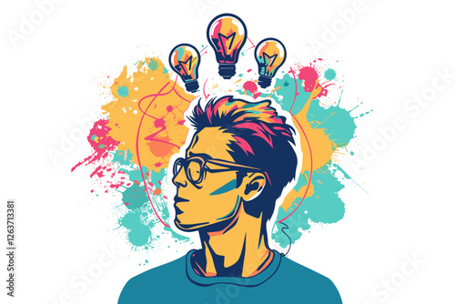 Creative Thinker with Flowing Ideas, Businessman Inspired by Imagination and Innovation, Concept of Creativity