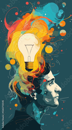 Creative Thinker with Flowing Ideas, Businessman Inspired by Imagination and Innovation, Concept of Creativity