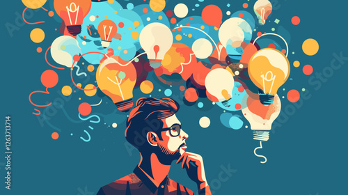 Creative Thinker with Flowing Ideas, Businessman Inspired by Imagination and Innovation, Concept of Creativity