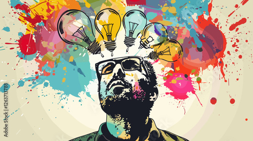 Creative Thinker with Flowing Ideas, Businessman Inspired by Imagination and Innovation, Concept of Creativity