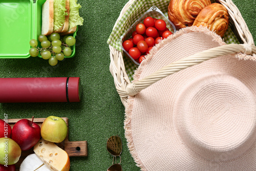 Wicker picnic basket with t...