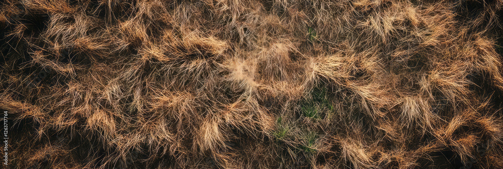 Short uneven grass with patches of brown and green in a natural landscape setting Short uneven grass with patches of brown and green in a natural landscape setting