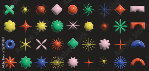 Collection of 36 3d inflated vector shapes