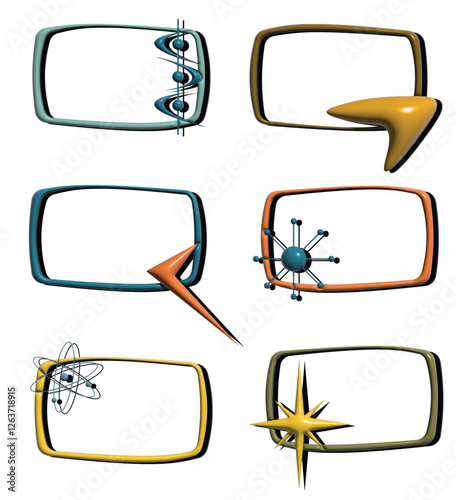 Set of 6 retro frames in 3d inflated editable style