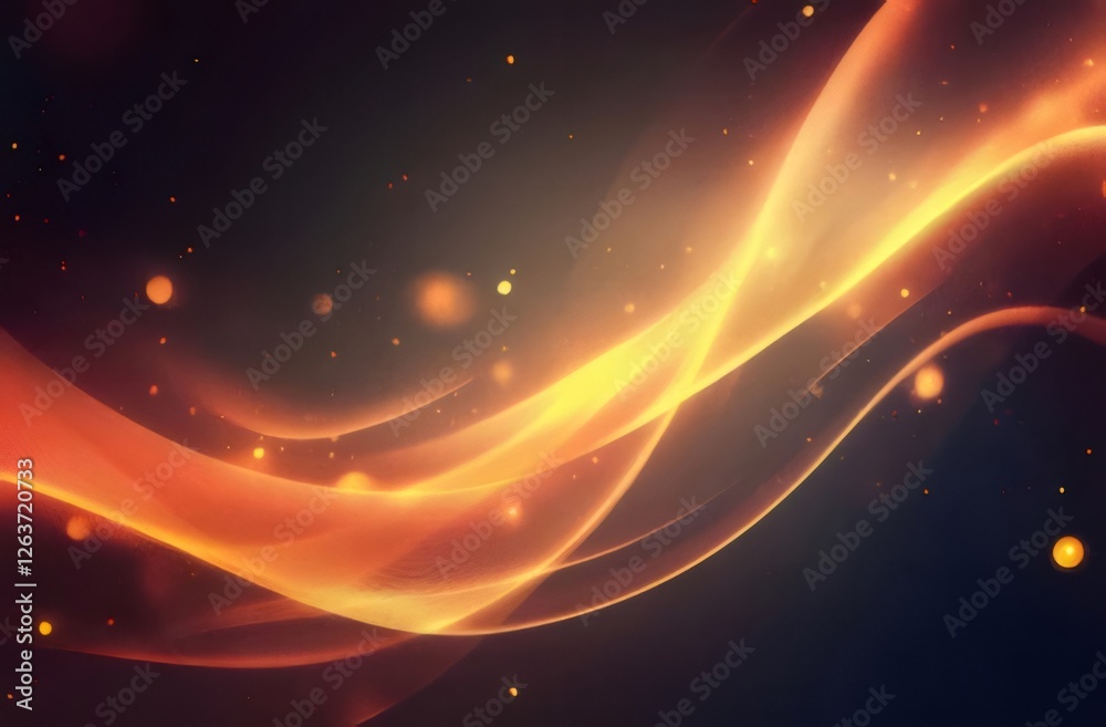 Abstract orange glowing waves and particles on dark background. Abstract orange glowing waves and particles on dark background.