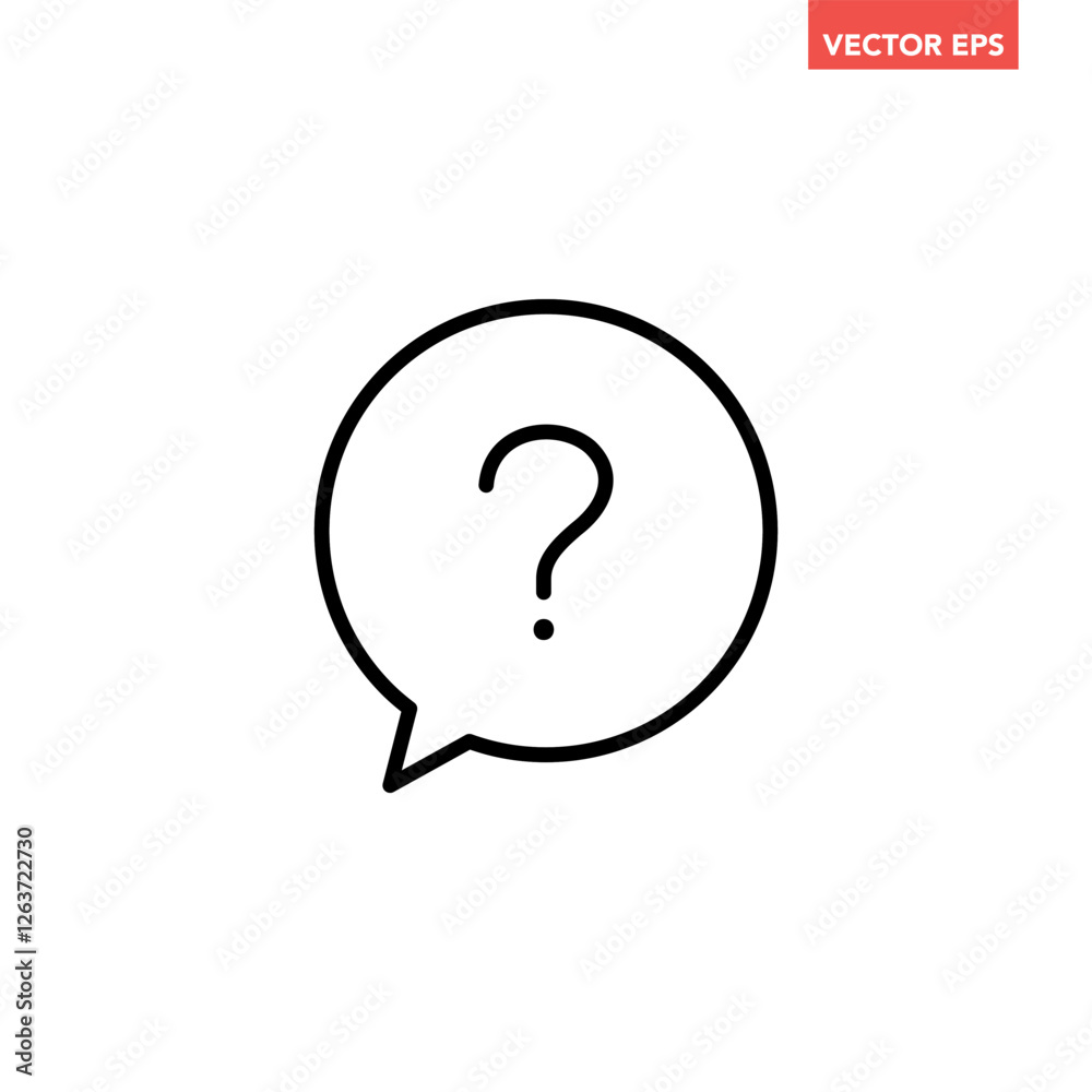 Single black question mark in speech bubble line icon, simple round chat flat design illustration pictogram infographic vector for app web button ui interface elements isolated on white background Single black question mark in speech bubble line icon, simple round chat flat design illustration pictogram infographic vector for app web button ui interface elements isolated on white background