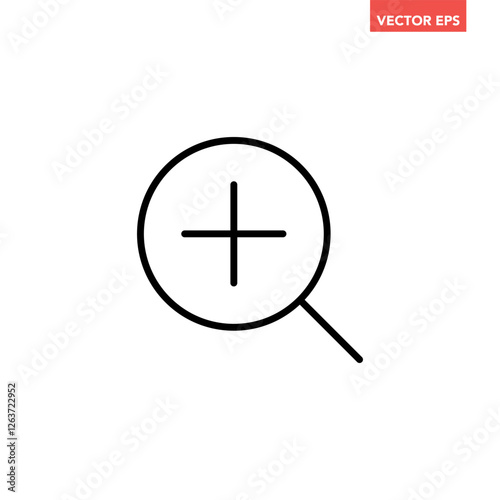 Black single zoom in line icon. Simple magnifier glass flat design vector pictogram, infographic illustration vector for app logo web button ui ux interface elements isolated on white background