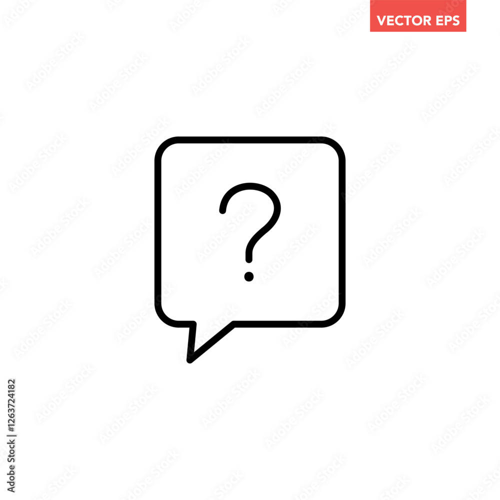 Single black question mark in speech bubble line icon, simple square chat flat design illustration pictogram infographic vector for app web button ui interface elements isolated on white background Single black question mark in speech bubble line icon, simple square chat flat design illustration pictogram infographic vector for app web button ui interface elements isolated on white background