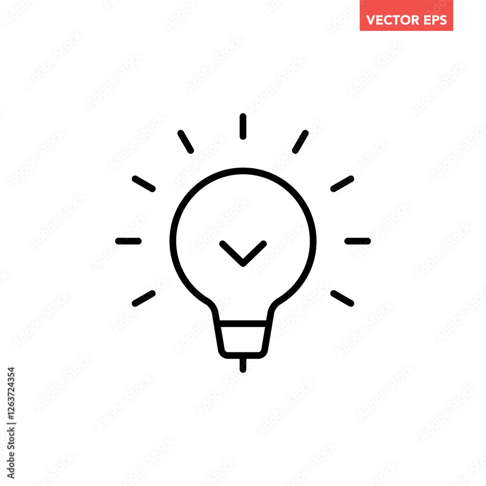 Single black brilliant idea line icon, simple shinning lightbulb flat design illustration pictogram, infographic vector for app web banner button ui interface elements isolated on white background Single black brilliant idea line icon, simple shinning lightbulb flat design illustration pictogram, infographic vector for app web banner button ui interface elements isolated on white background