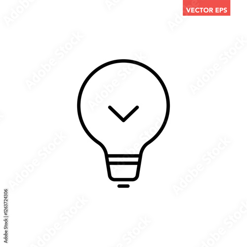 Single black brilliant idea line icon, simple shinning lightbulb flat design illustration pictogram, infographic vector for app web banner button ui interface elements isolated on white background