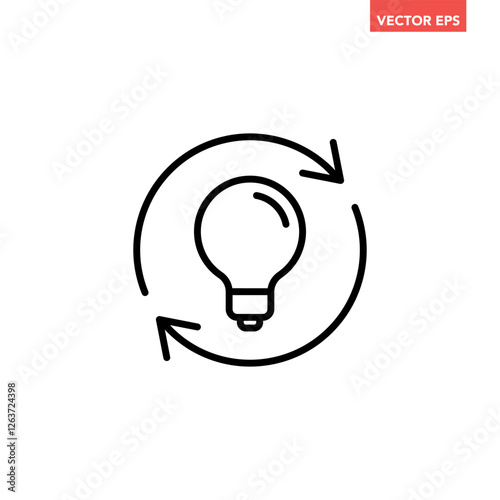Single black refresh idea line icon, simple light bulb replacement flat design illustration pictogram for infographic interface elements for app logo web button ui isolated on white background