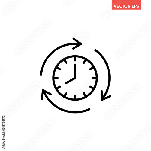 Black refresh time line icon, simple speed up hr clock with arrow flat design pictogram, infographic vector for app logo web button ui ux interface elements isolated on white background