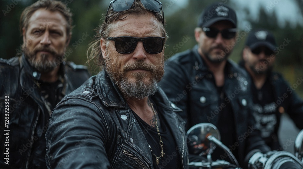 Obraz premium Men in leather jackets on motorcycle