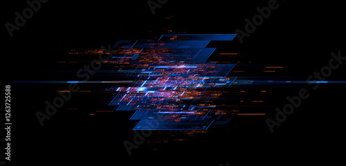 Obraz na płótnie CPU socket. Modern technology. Big data center. 3D rendering..Future Abstract light effect. AI server hardware. Shine Blocks..Virtual reality. Digital hyper space grid. Network neural geometry.