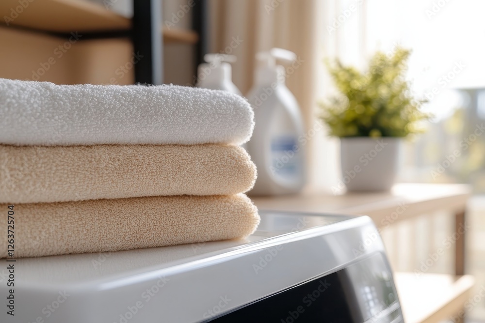 A collection of freshly folded towels neatly placed on a stylish bathroom shelf, spotlighting elegance and cleanliness in modern home decor and personal care routines. A collection of freshly folded towels neatly placed on a stylish bathroom shelf, spotlighting elegance and cleanliness in modern home decor and personal care routines.