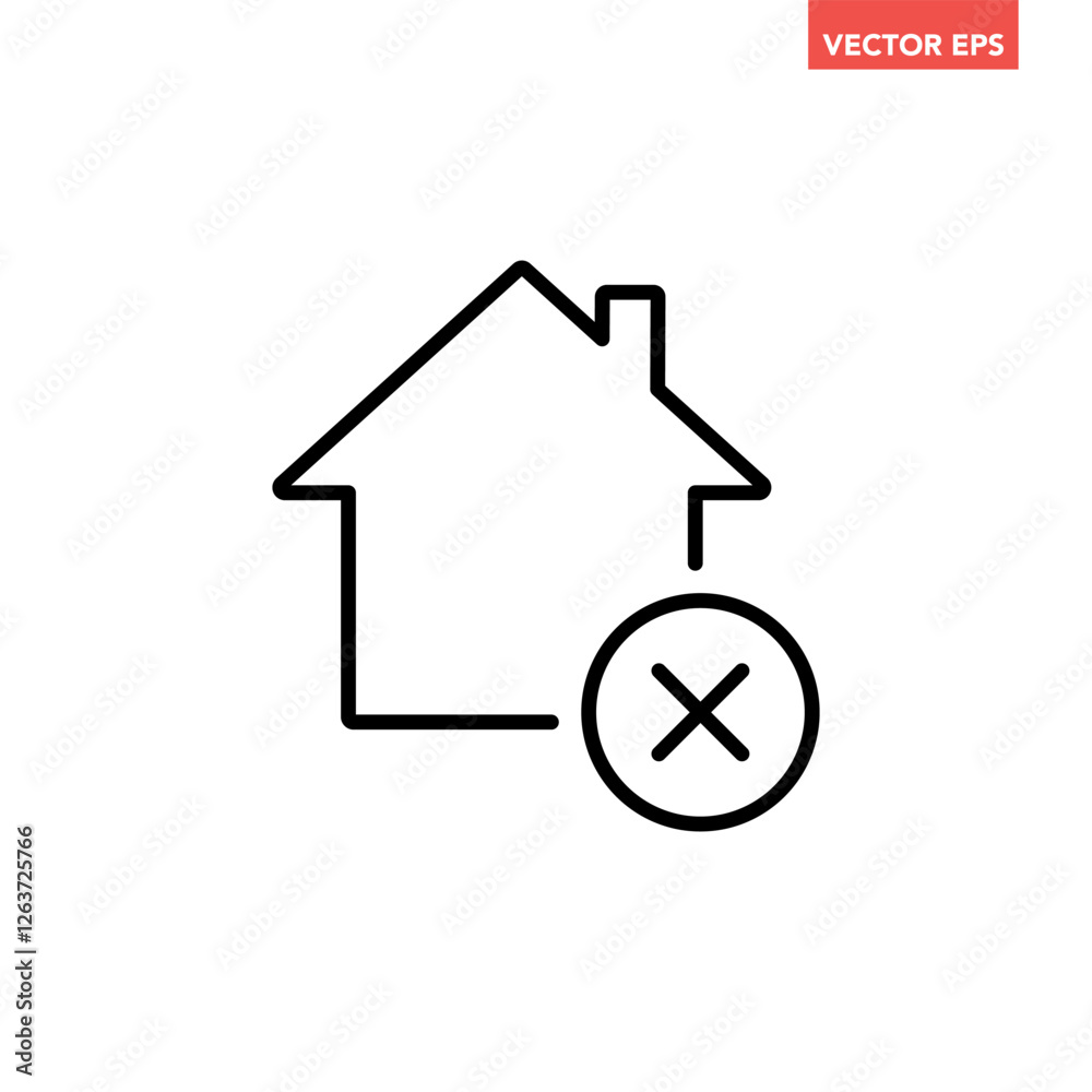Black single mortgage not approved line icon, simple wrong house flat design vector pictogram, infographic vector for app logo web website button ui ux interface elements isolated on white background Black single mortgage not approved line icon, simple wrong house flat design vector pictogram, infographic vector for app logo web website button ui ux interface elements isolated on white background