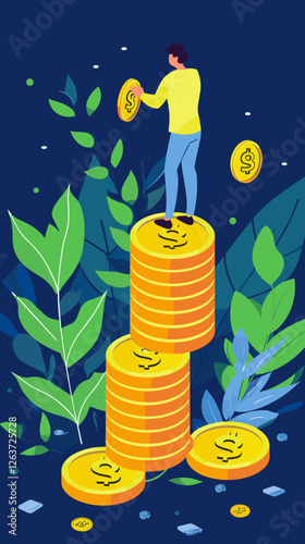 Investor Funding Startup with Coin, Concept of Venture Capital and Business Innovation