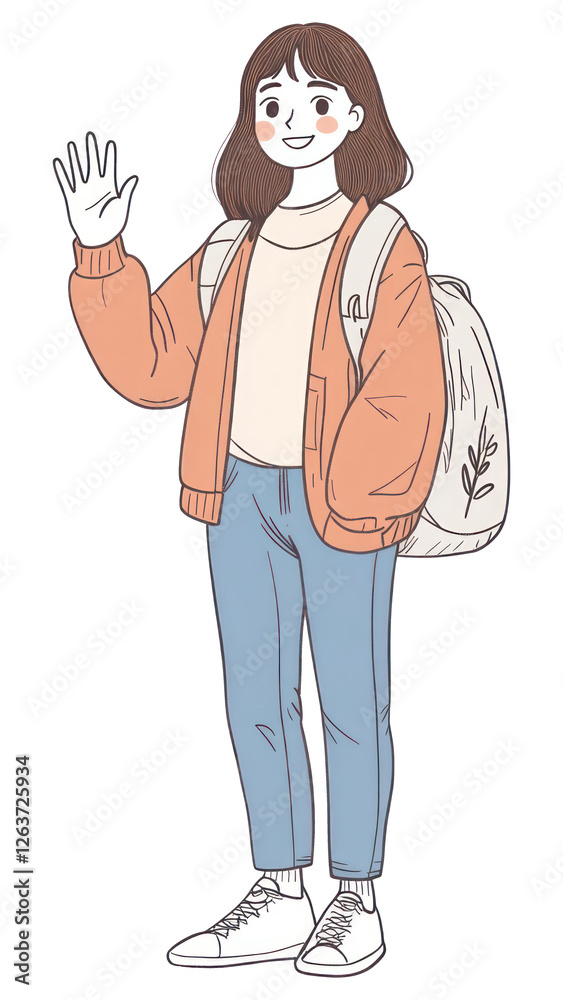 PNG Student waving illustration cartoon smiling.
