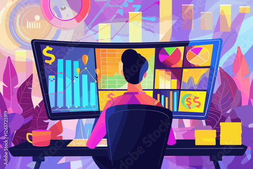 Investor Receiving Passive Income from Shares and Investments Concept Illustration